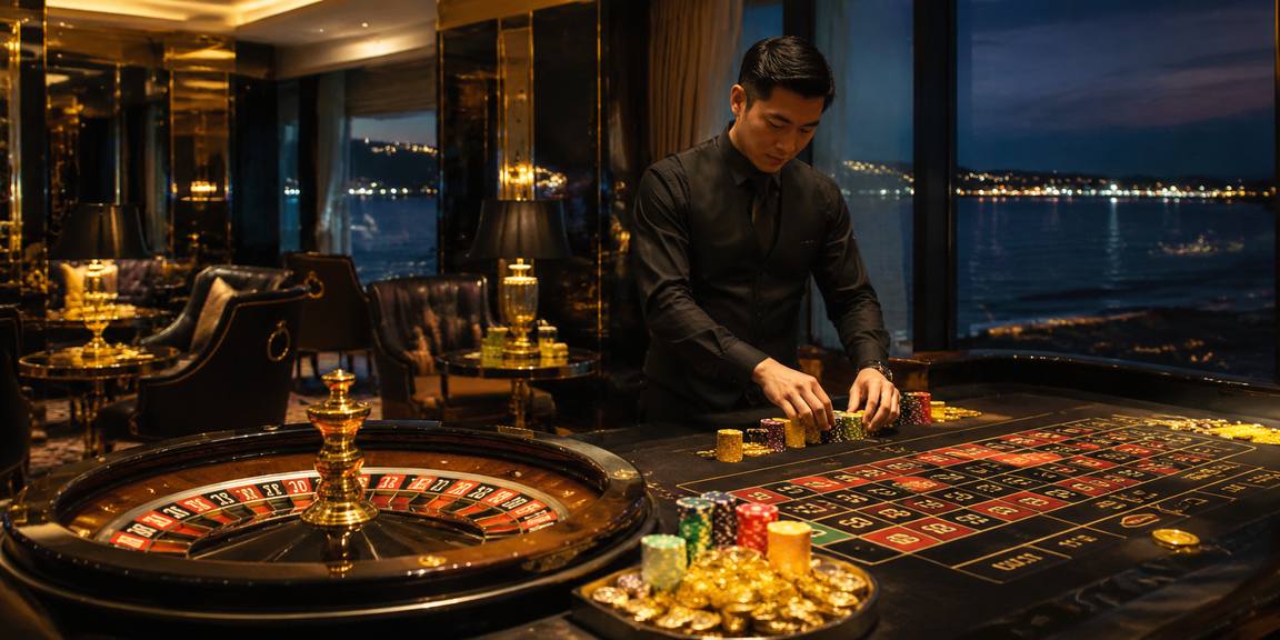 Bàn roulette với đèn neon